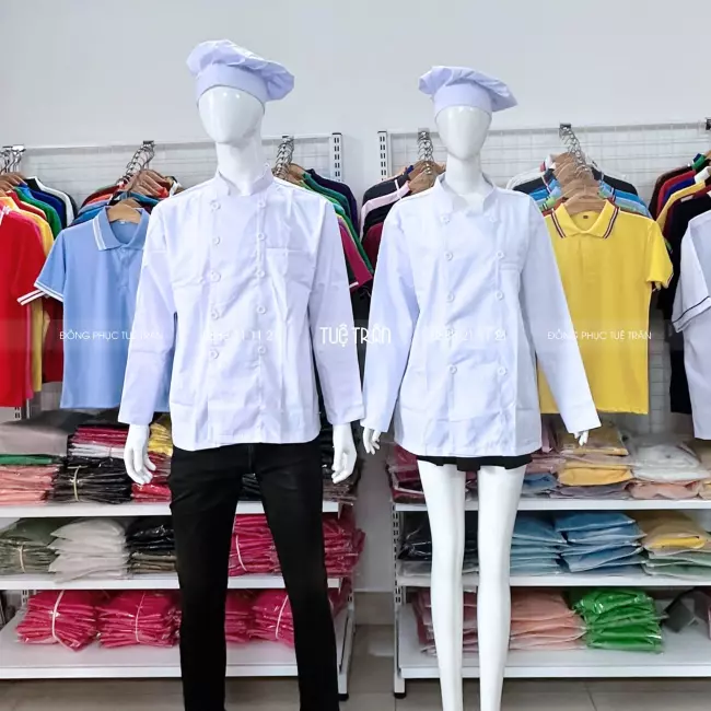 Áo bếp tay dài trắng trơn