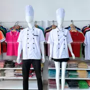 Áo bếp tay ngắn trắng viền đen