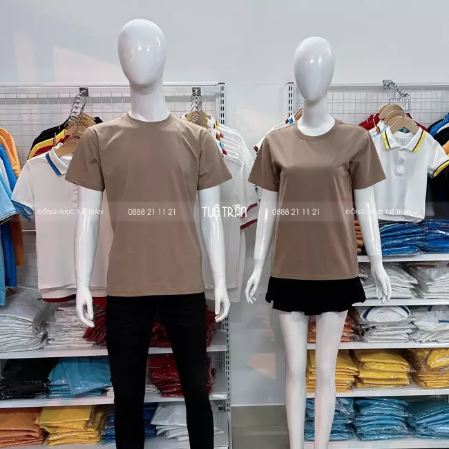 Đồng phục áo thun cổ tròn cotton màu cacao