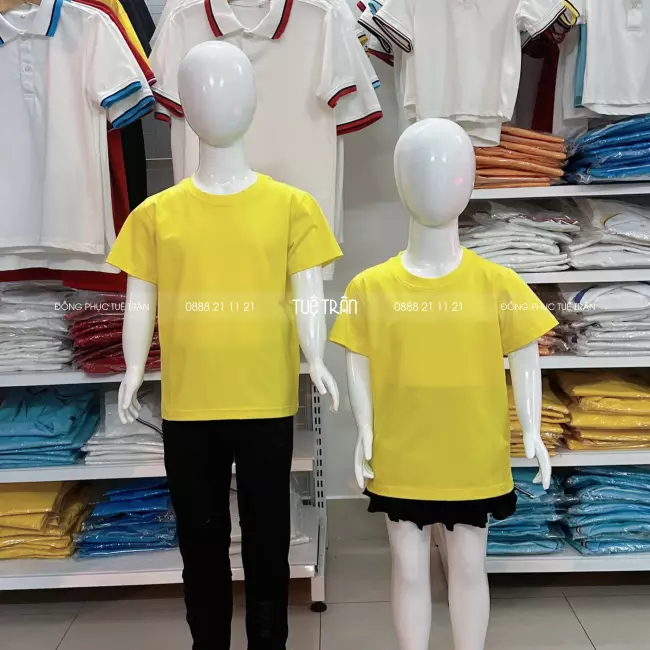 Đồng phục áo thun cổ tròn cotton màu vàng