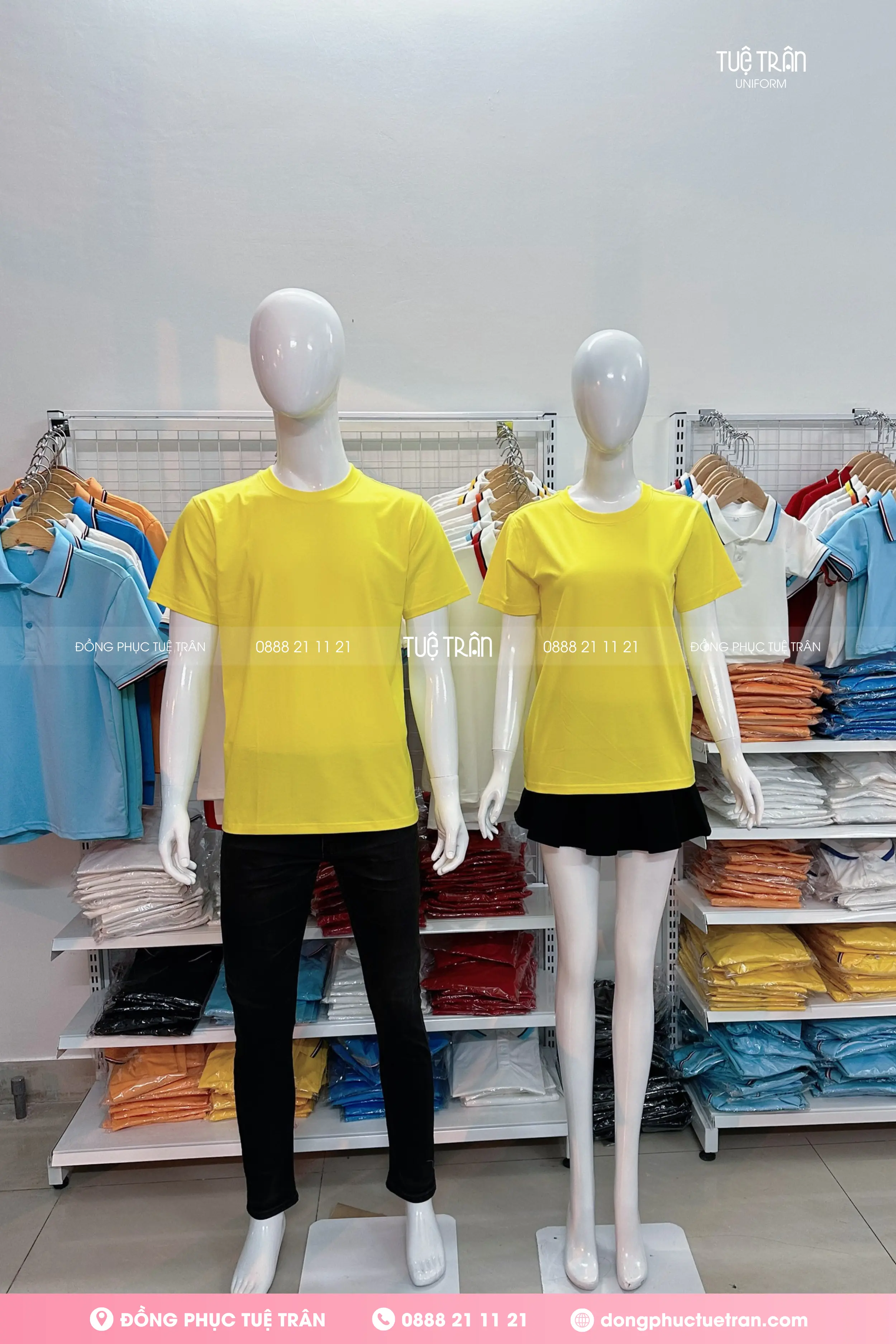 Đồng phục áo thun cổ tròn cotton màu vàng
