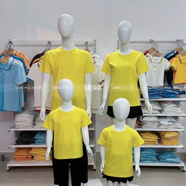 Đồng phục áo thun cổ tròn cotton màu vàng