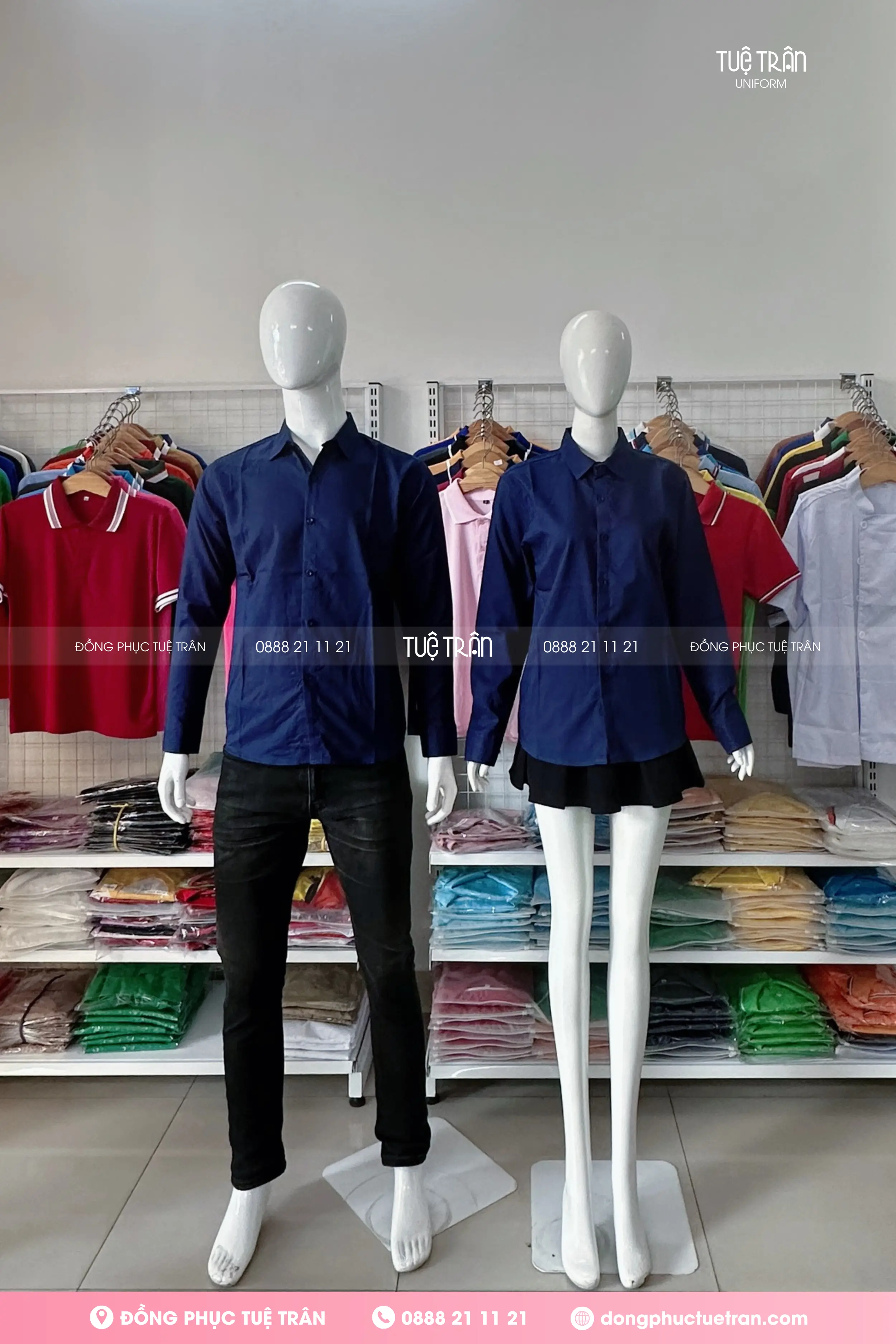 Áo sơ mi công sở tay dài màu xanh đen