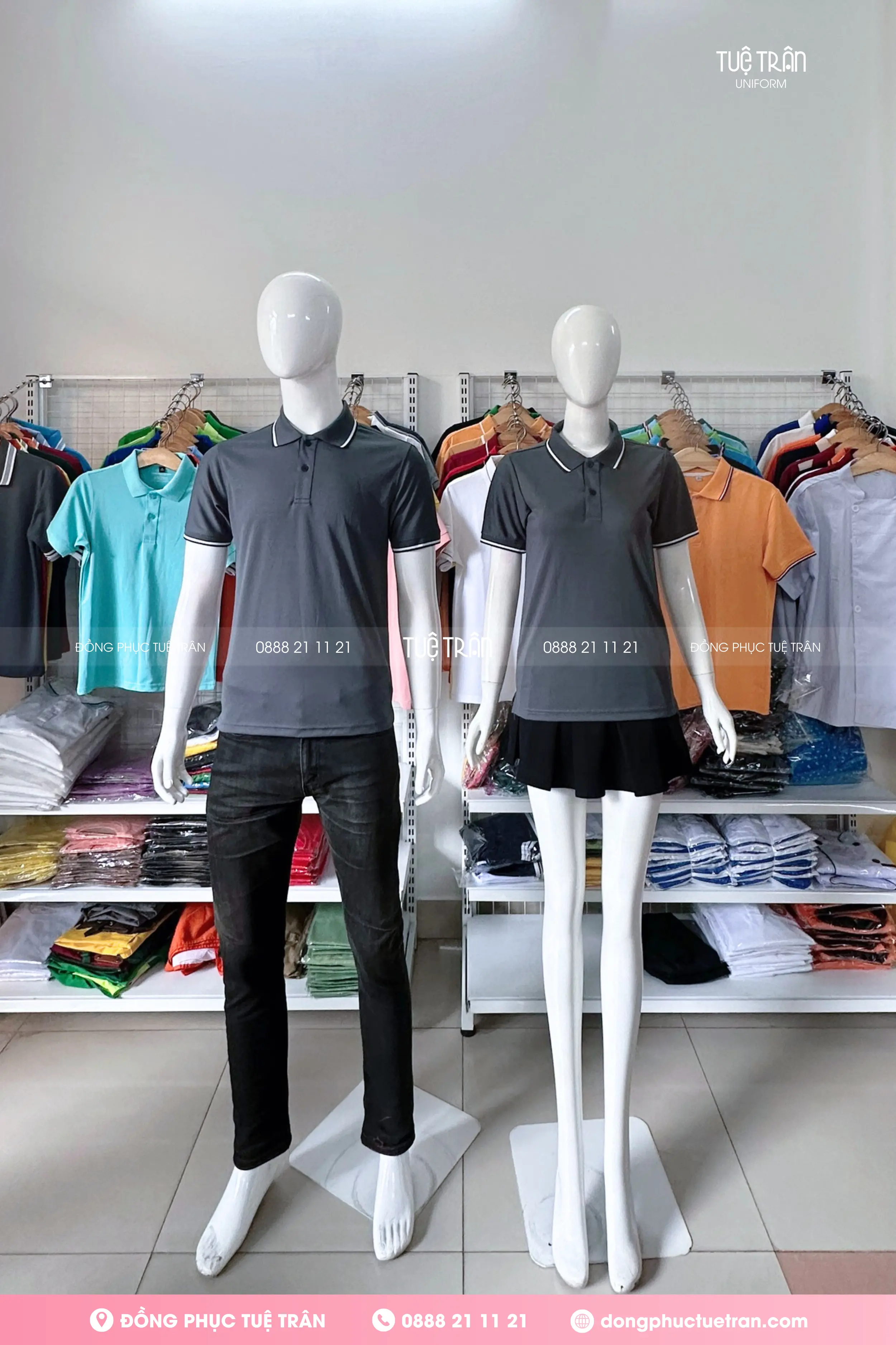 Áo thun cá sấu mè xám phối bo 2 sọc