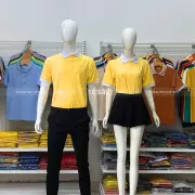 Áo thun cotton đồng phục vàng cúc phối cổ trắng