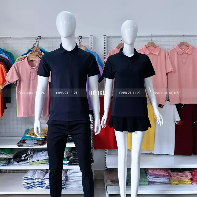 Áo thun polo đồng phục màu đen