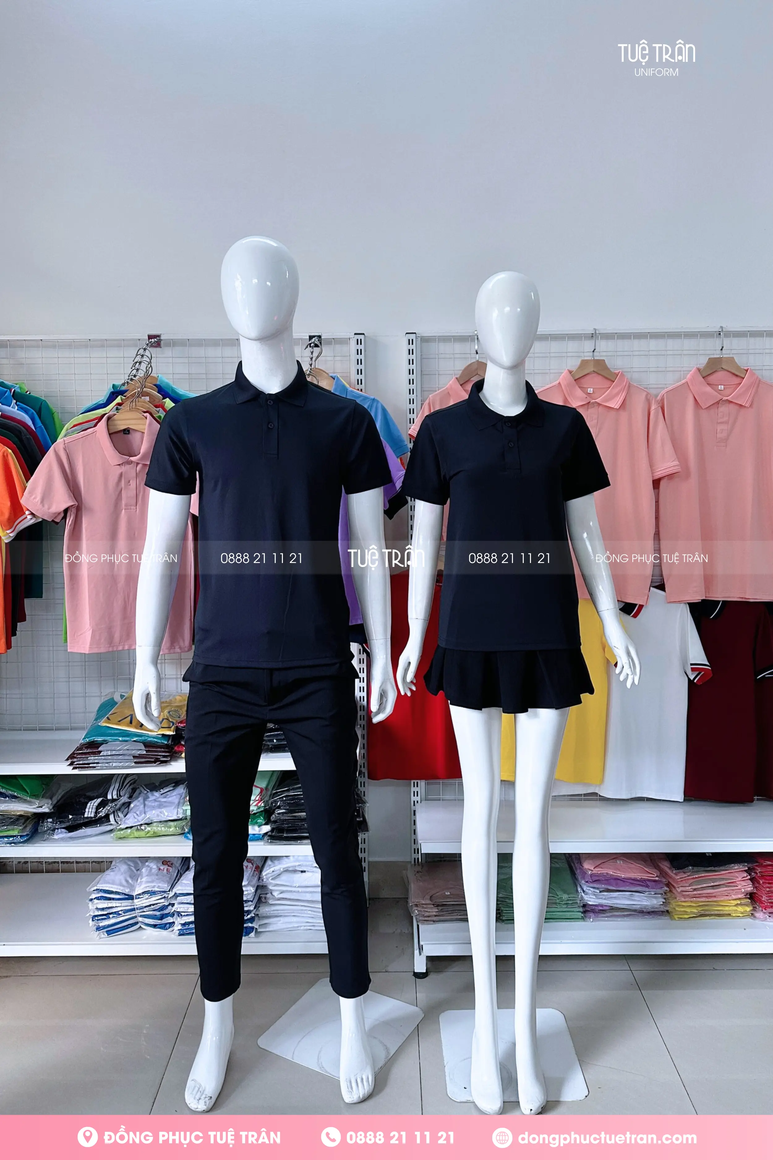Áo thun polo đồng phục màu đen
