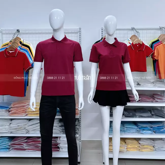 Áo thun polo đồng phục màu đỏ đô