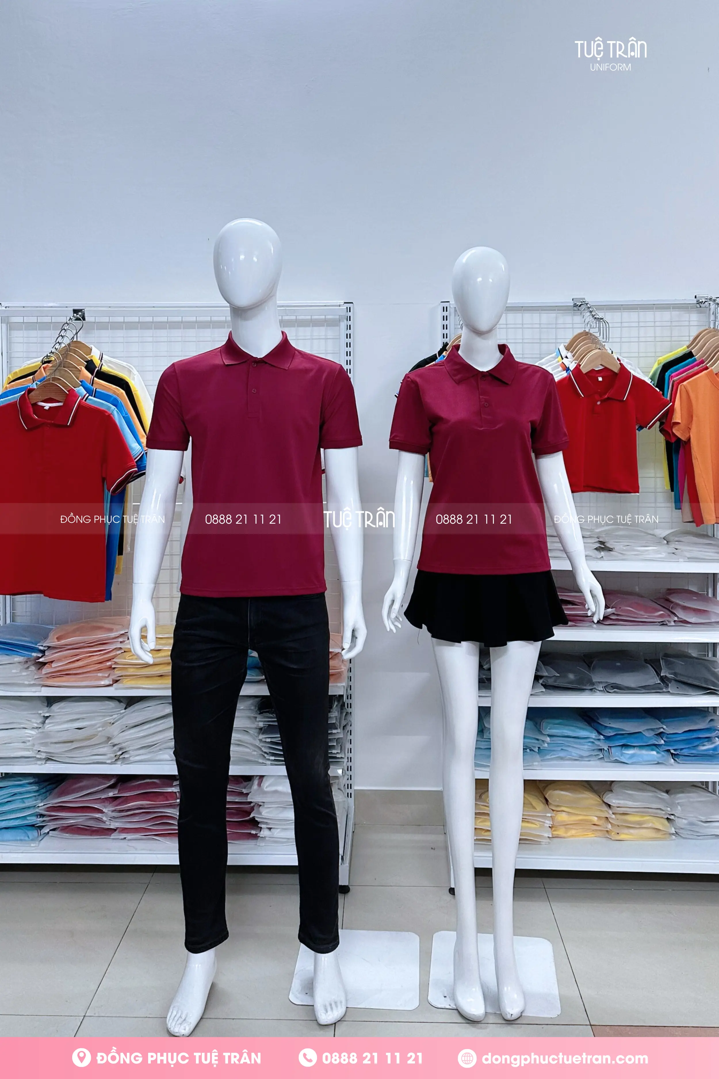 Áo thun polo đồng phục màu đỏ đô