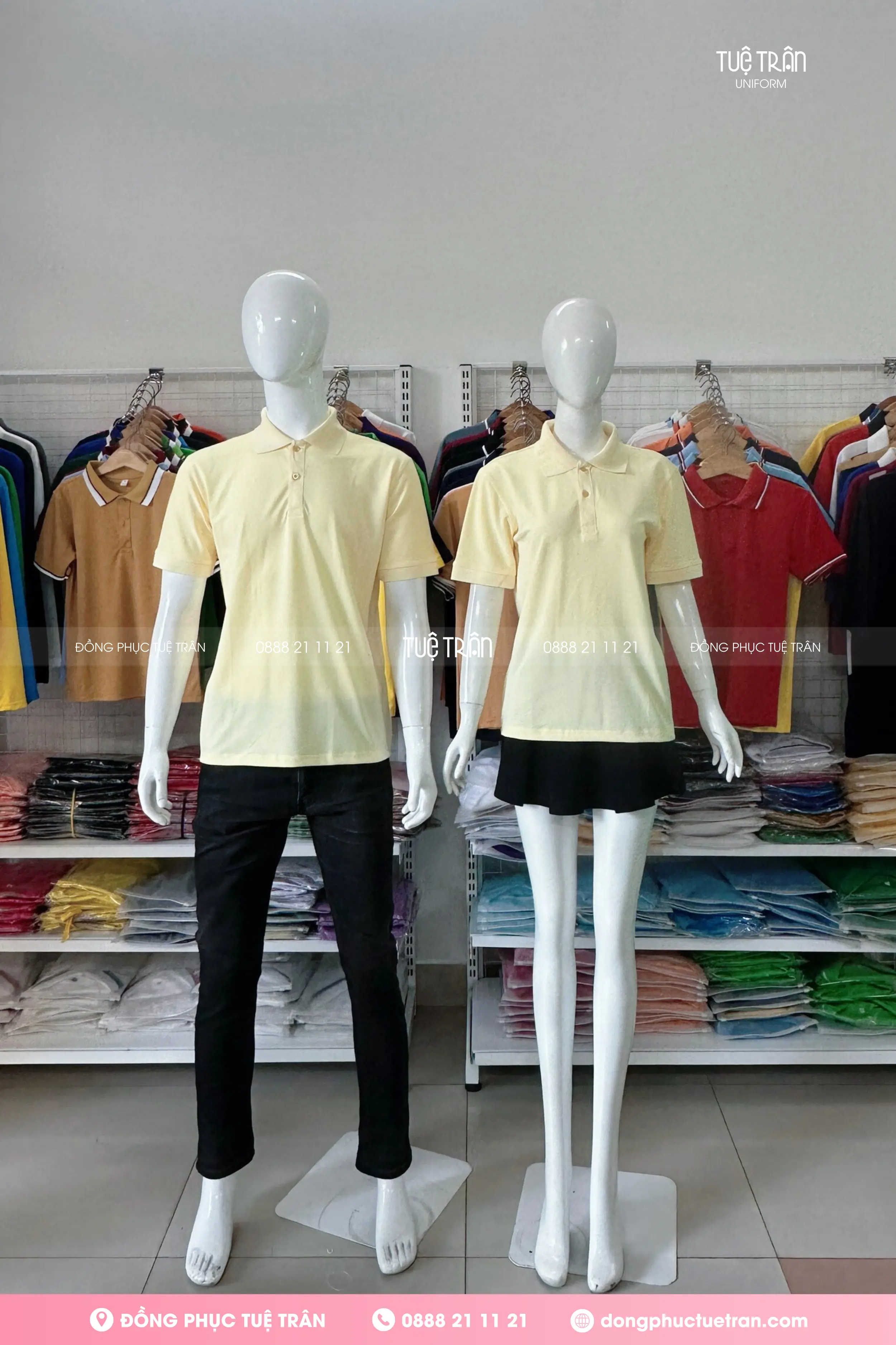 Áo thun polo đồng phục màu kem