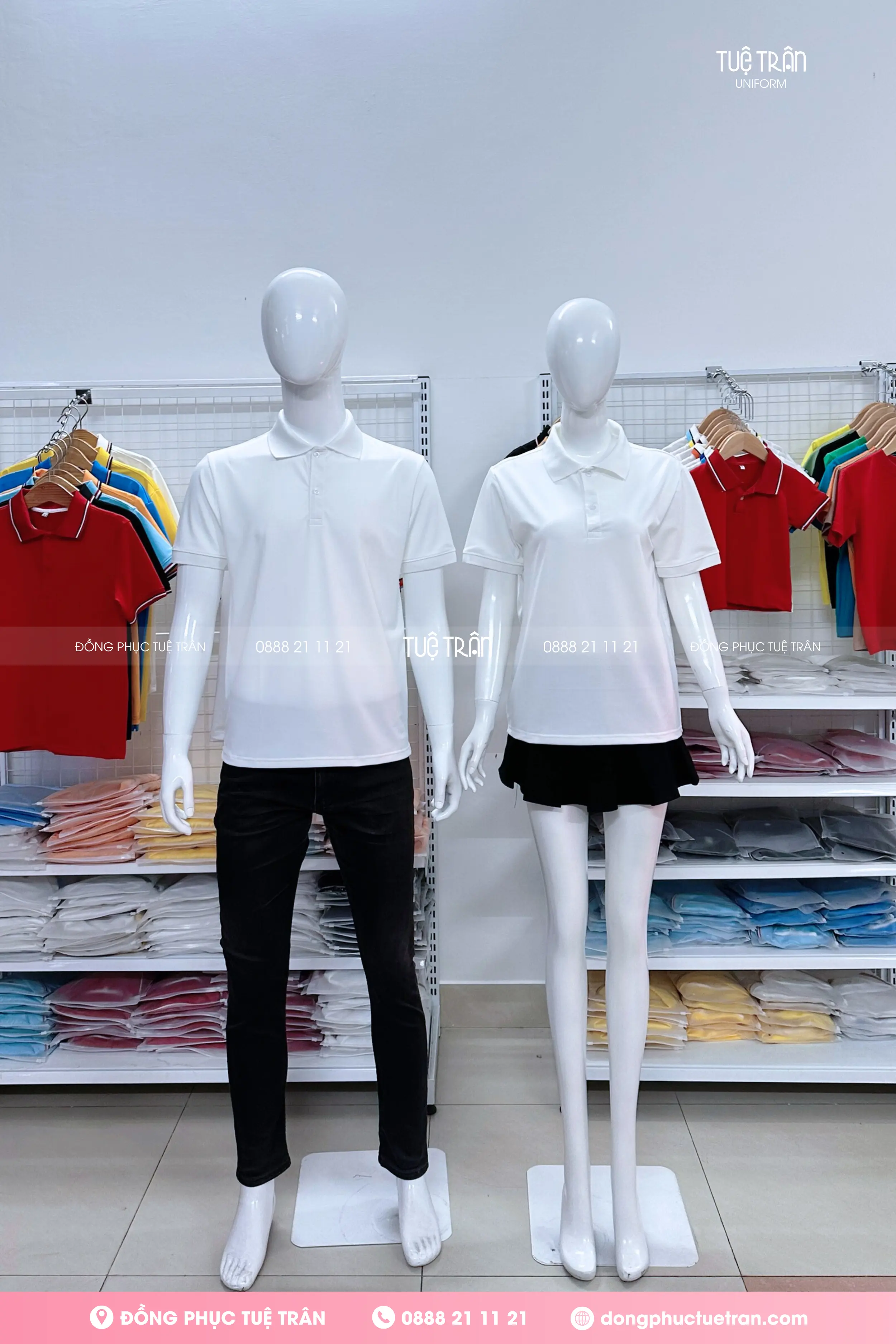 Áo thun polo đồng phục màu trắng