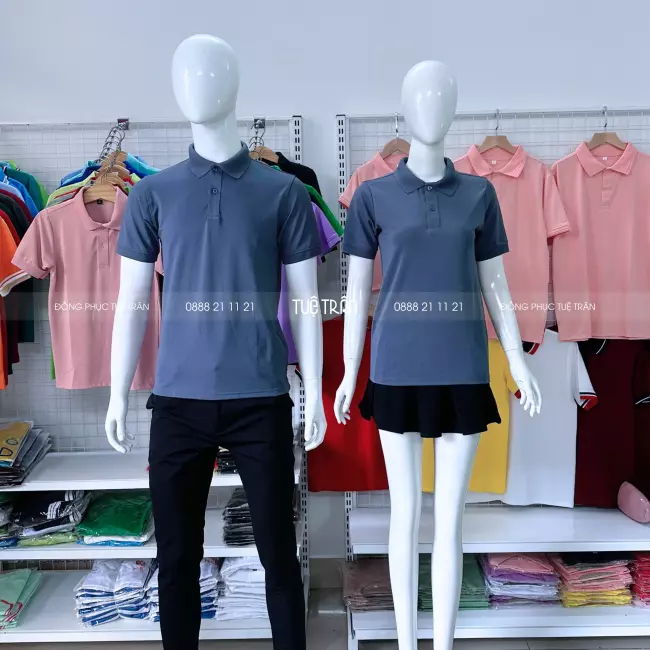 Áo thun polo đồng phục màu xám đậm