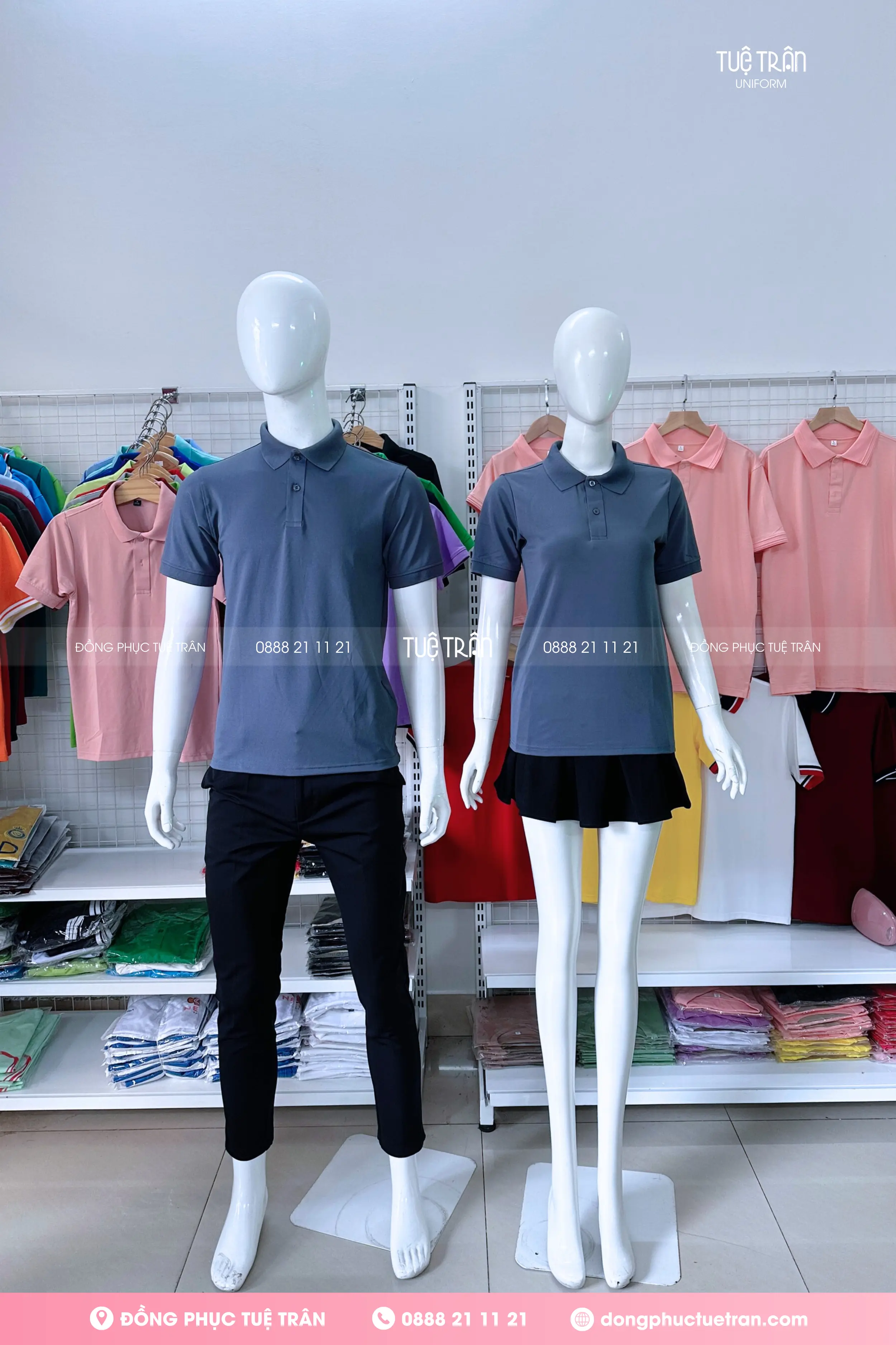 Áo thun polo đồng phục màu xám đậm