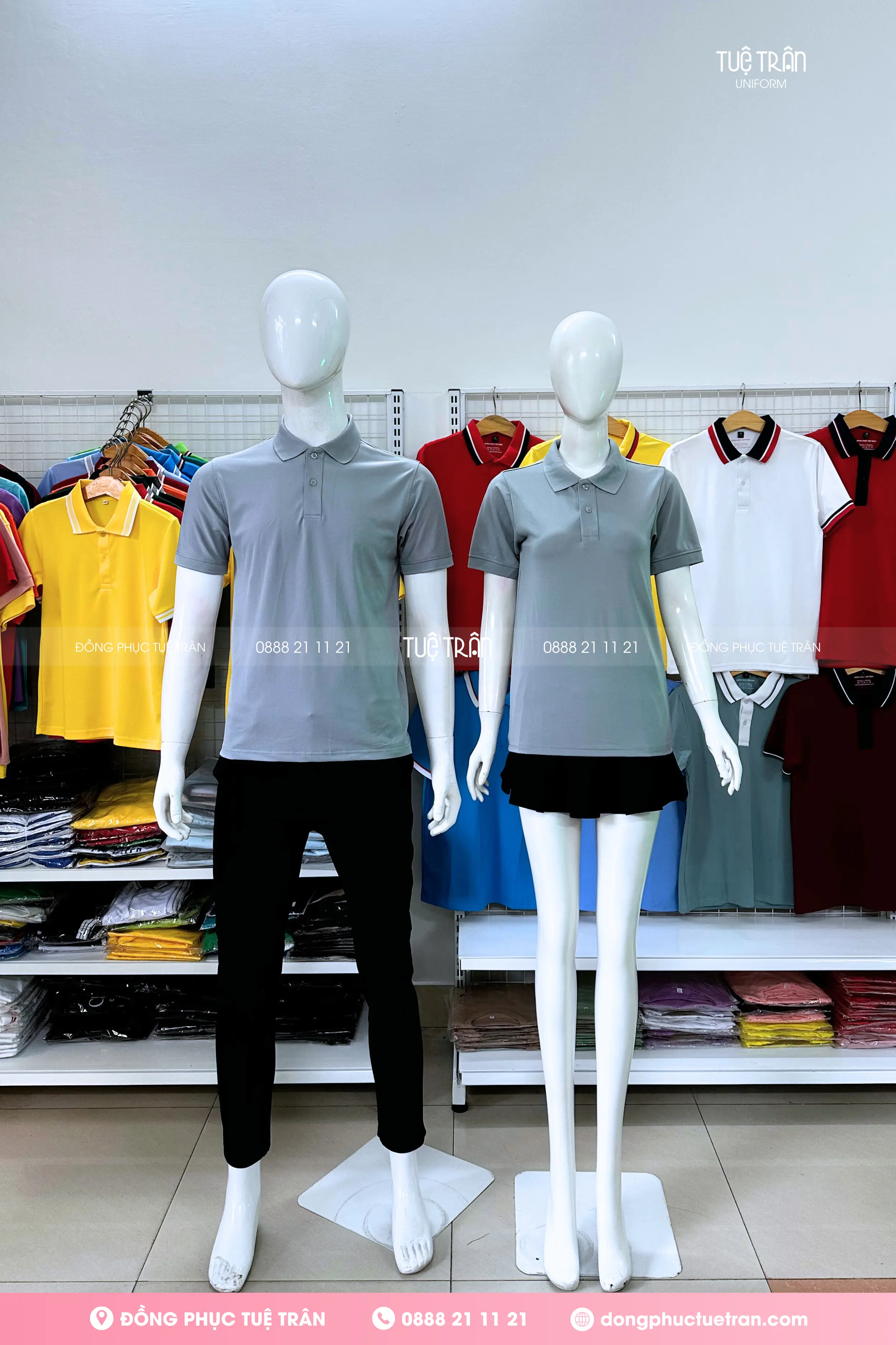 Áo thun polo đồng phục màu xám lợt