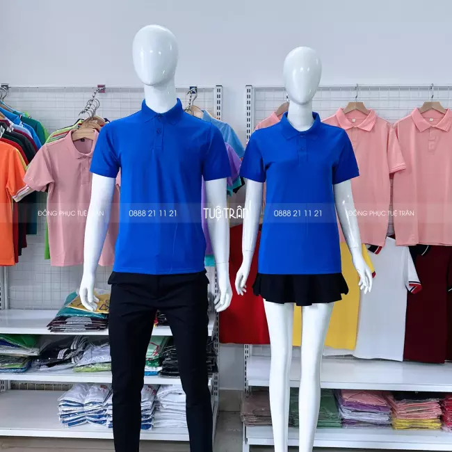Áo thun polo đồng phục màu xanh bích