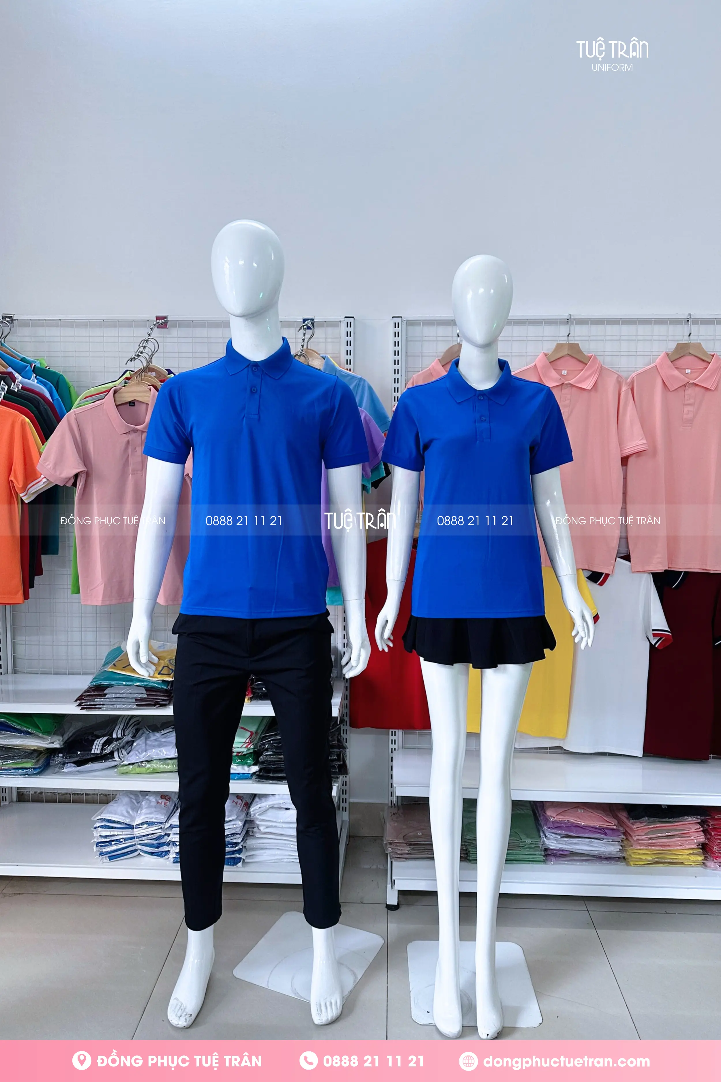Áo thun polo đồng phục màu xanh bích