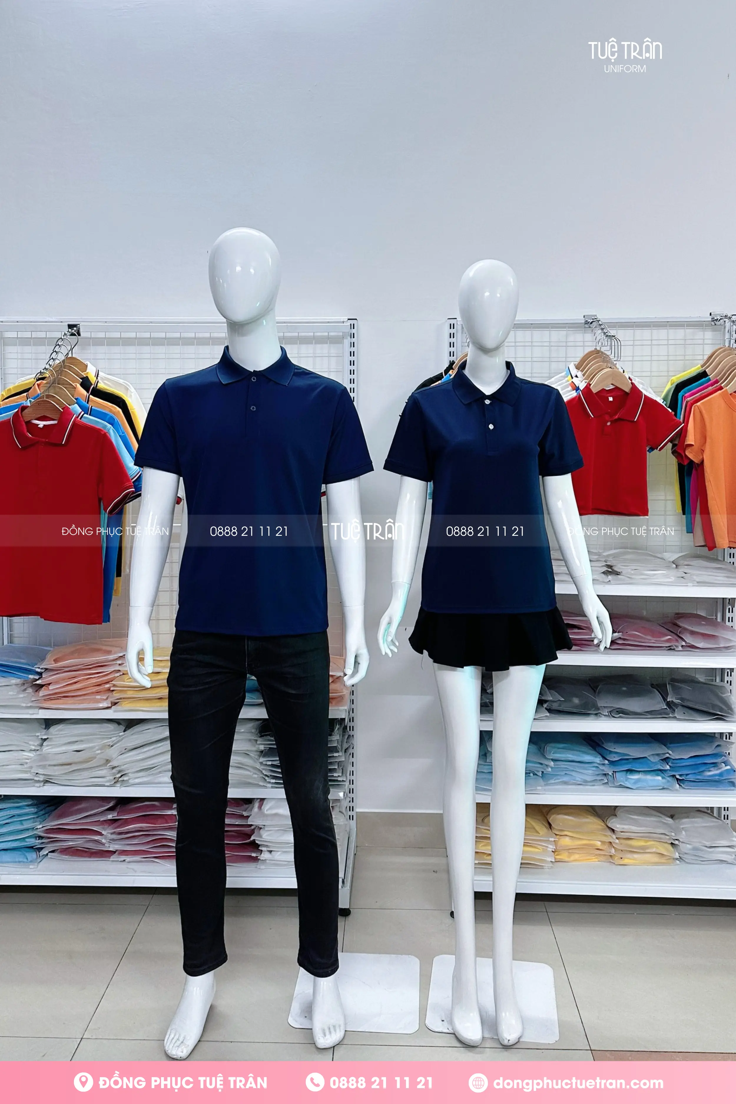 Áo thun polo đồng phục màu xanh đen