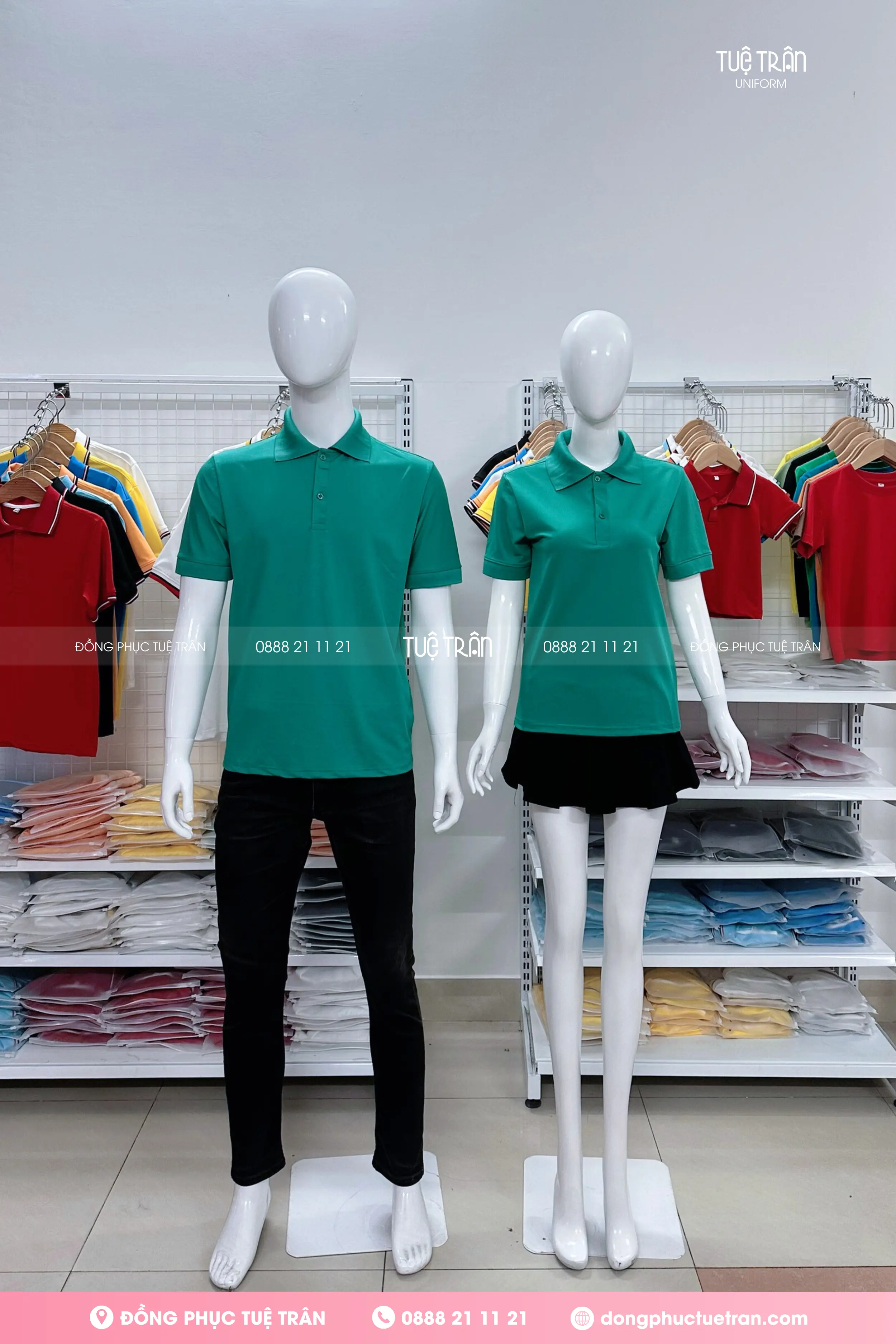 Áo thun polo đồng phục xanh lý
