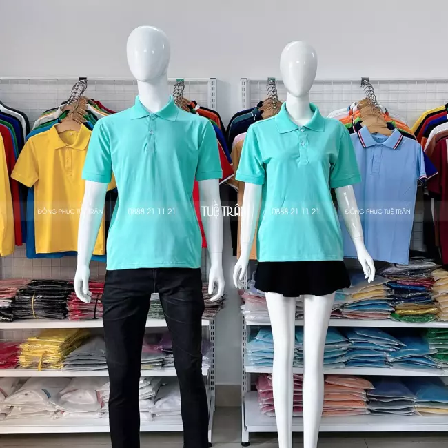 Áo thun polo đồng phục màu xanh ngọc