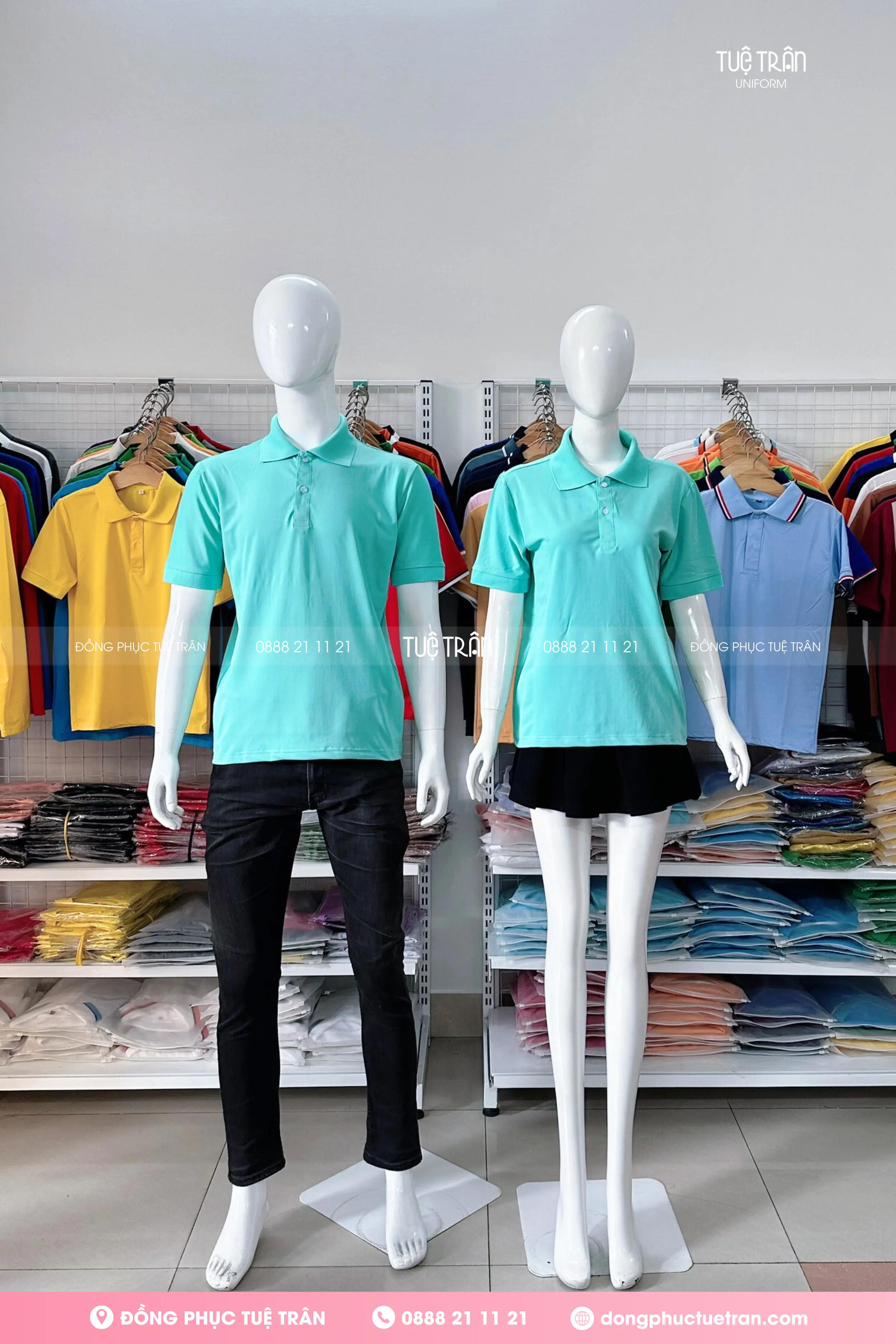 Áo thun polo đồng phục màu xanh ngọc