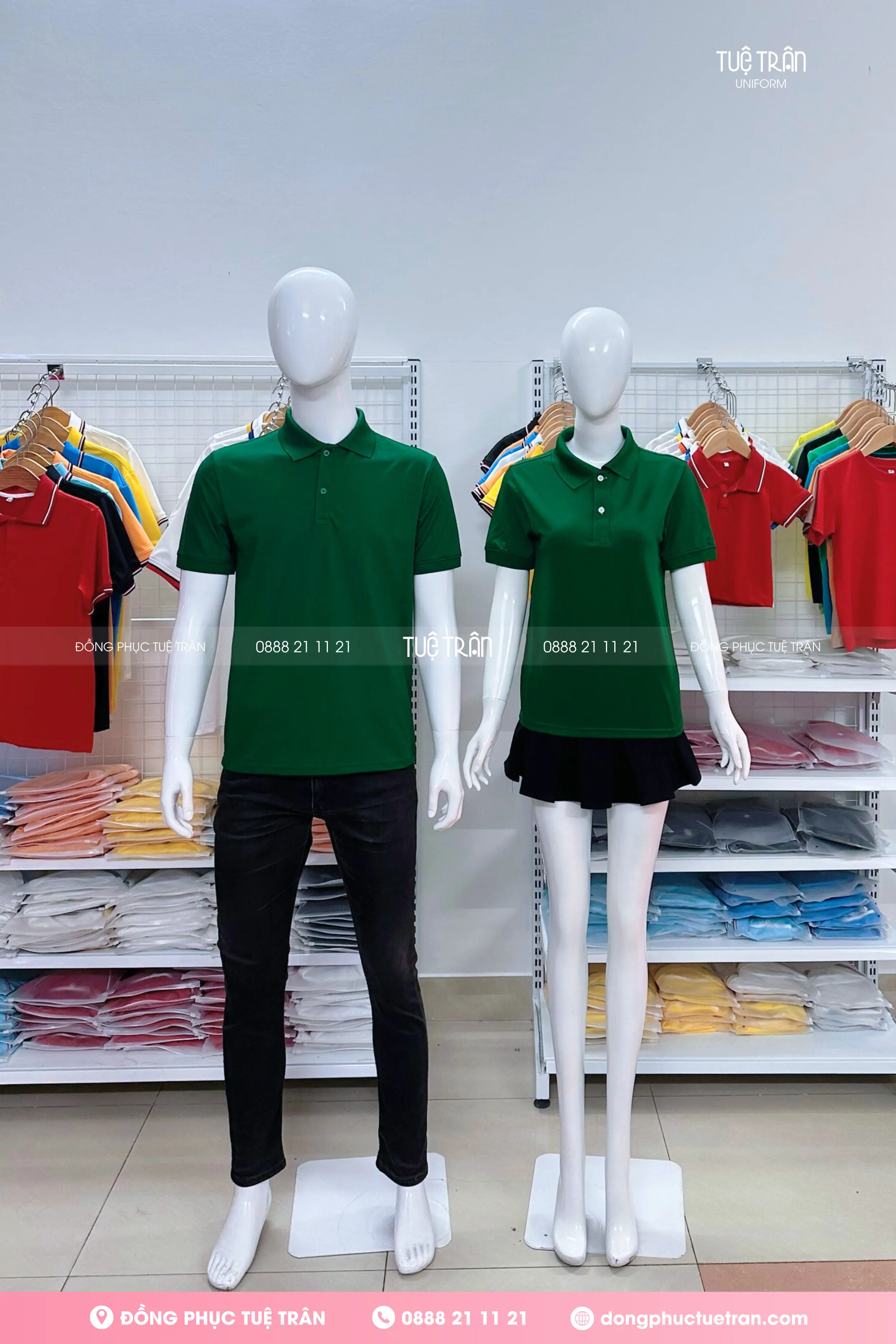 Áo thun polo đồng phục màu xanh ve chai