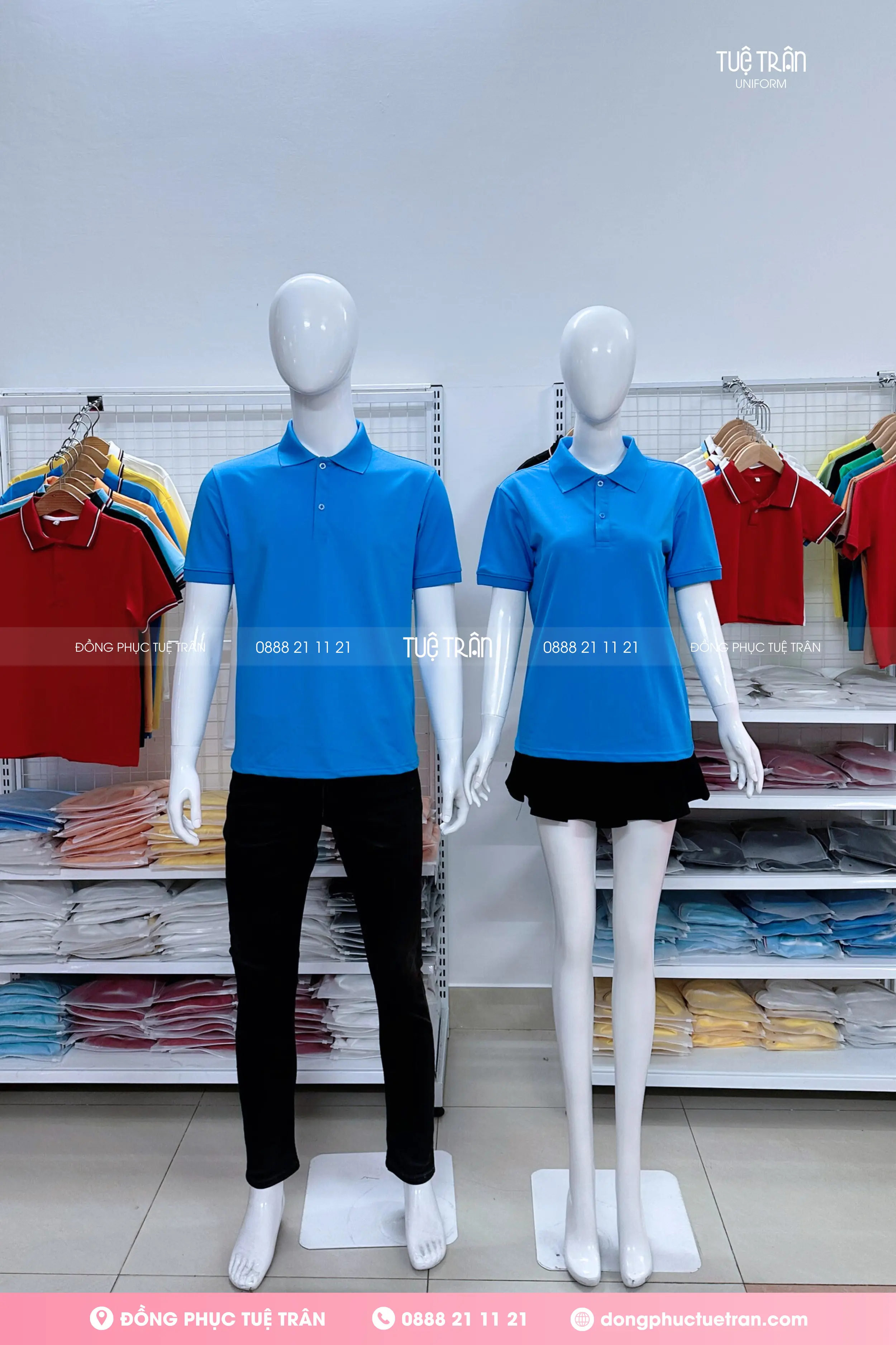 Áo thun polo đồng phục màu xanh ya