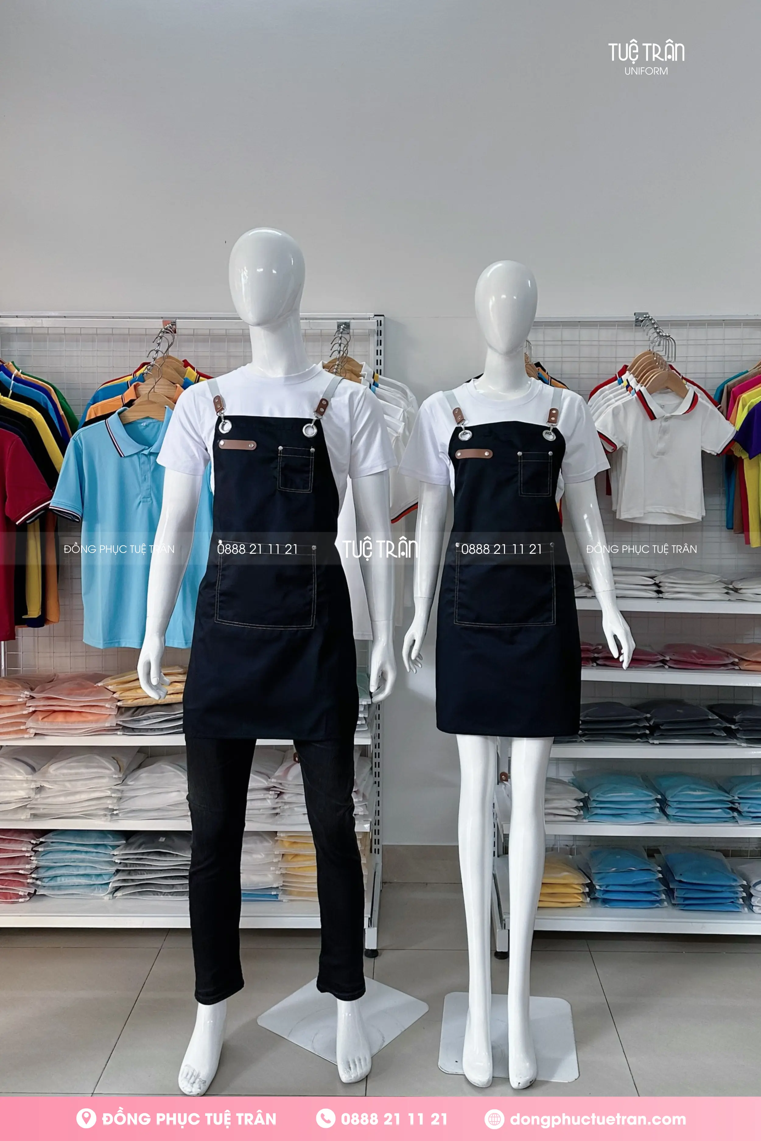 Tạp dề yếm đeo vai dây chữ X màu đen