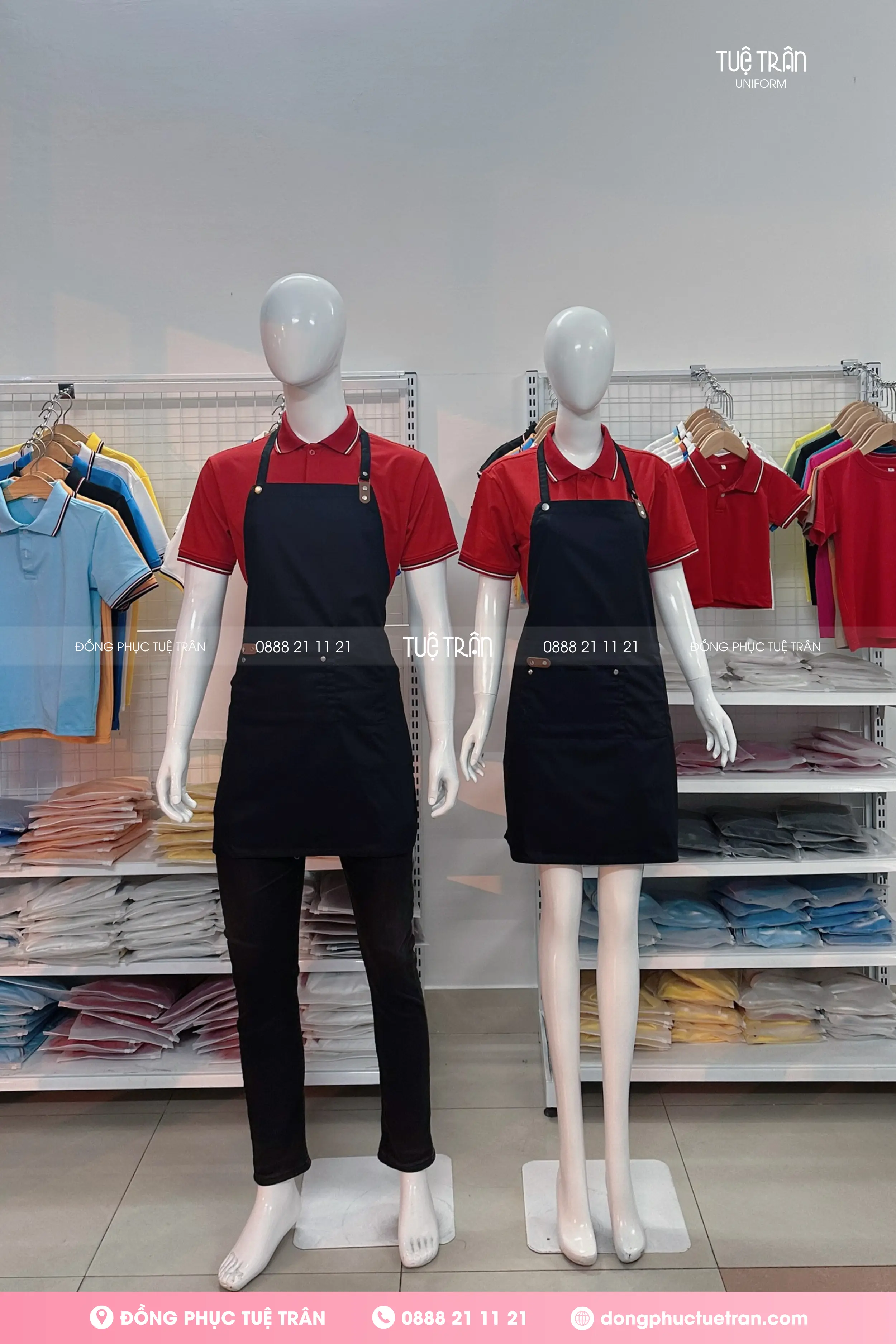 Tạp dề yếm phối da cao cấp màu đen