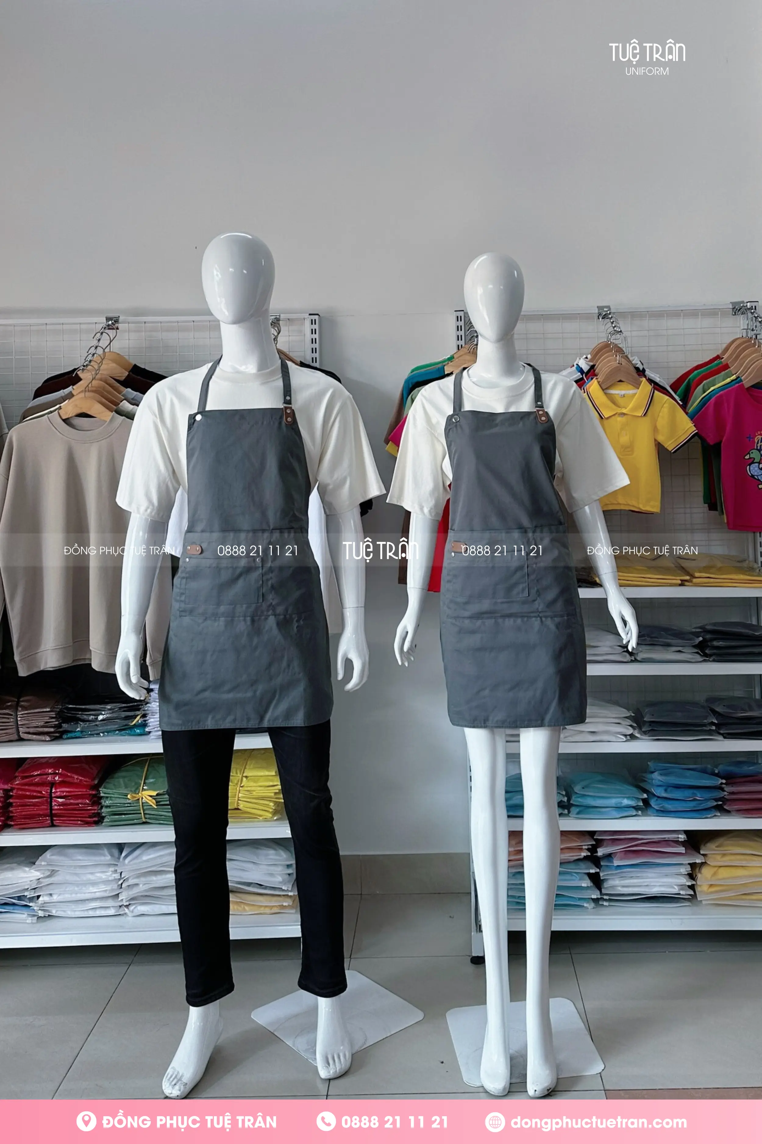 Tạp dề yếm phối da cao cấp màu xám đậm