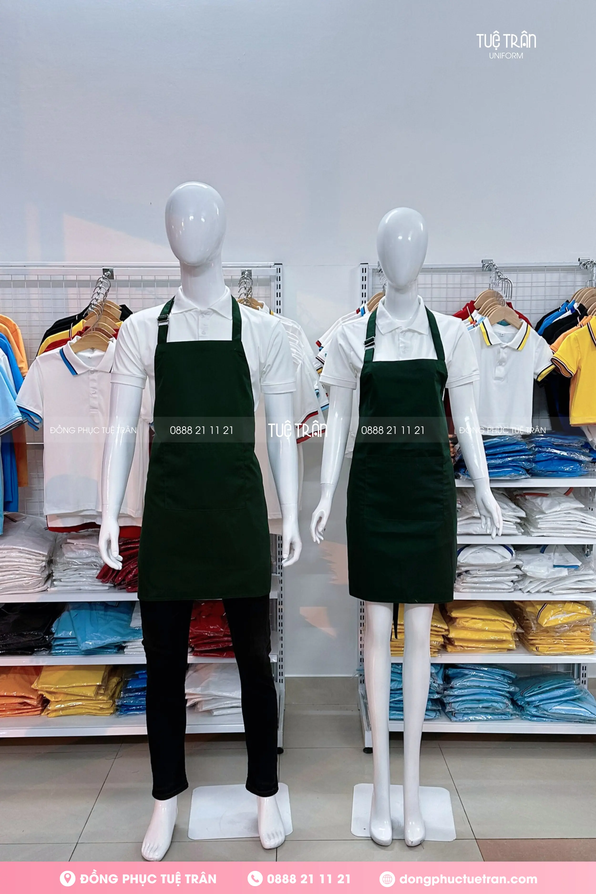 Đồng phục tạp dề yếm màu xanh rêu